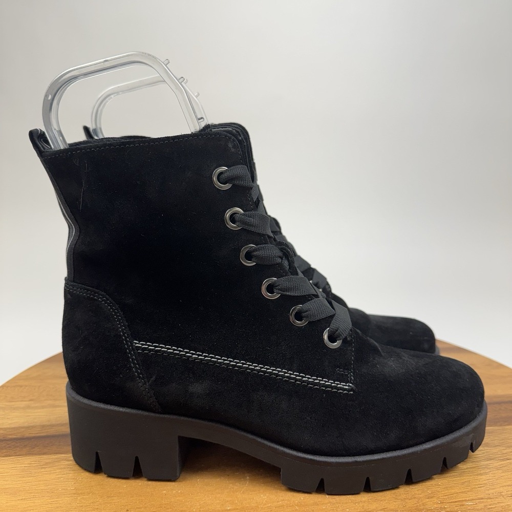 Womens Gabor Baccara Black Suede Zip Combat Ankle Boots Size US 8 / UK 5.5